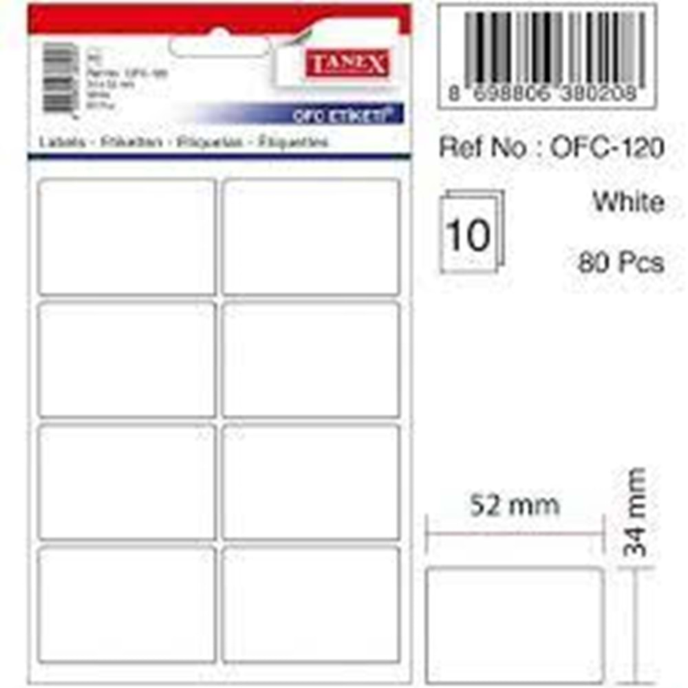 tanex etiket 34x52 mm 80 adet