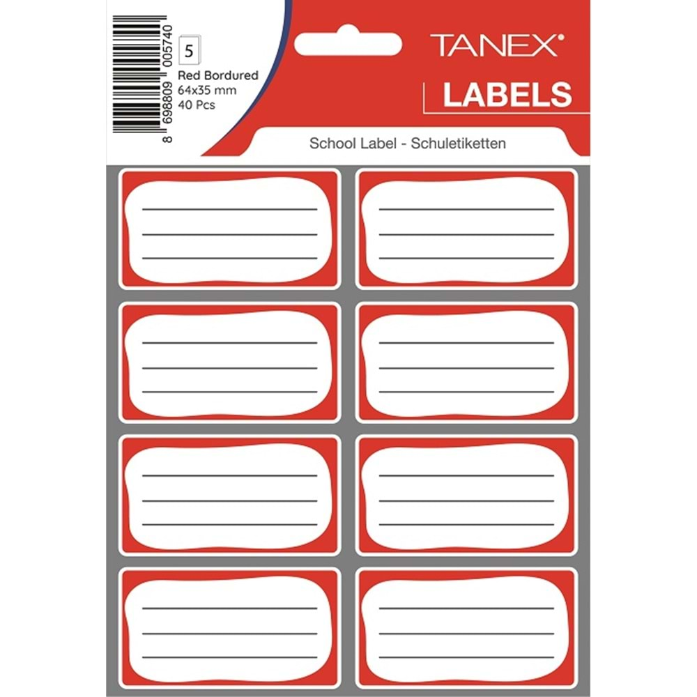 tanex etiket okul kırmızı 64x35 mm 40 adet