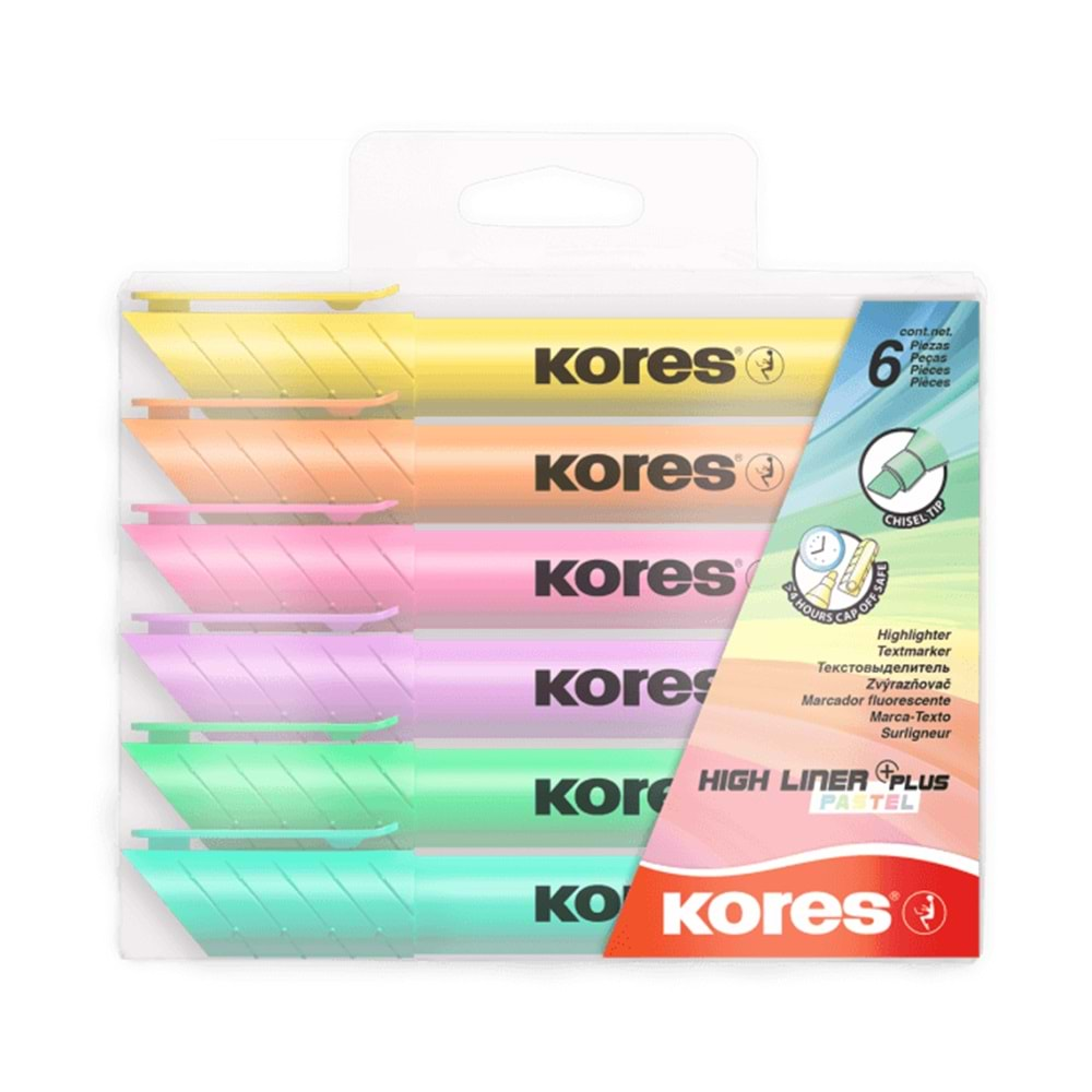 kores fosforlu kalem 6 lı set pastel renk