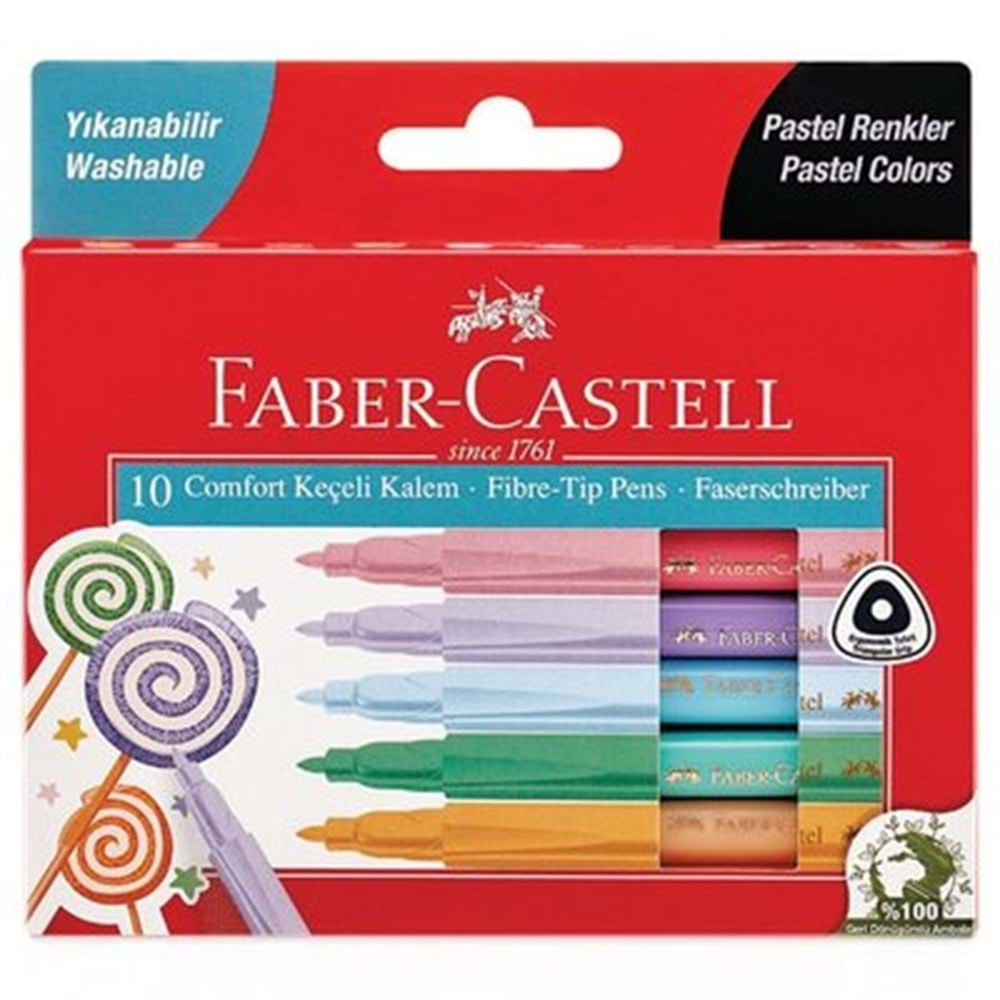 faber keçeli kalem comfort pastel renk 10 lu