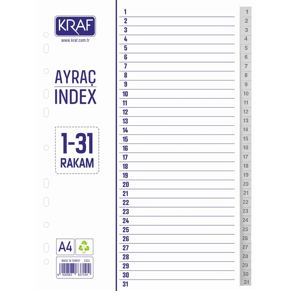 kraf seperatör 1-31 rakam