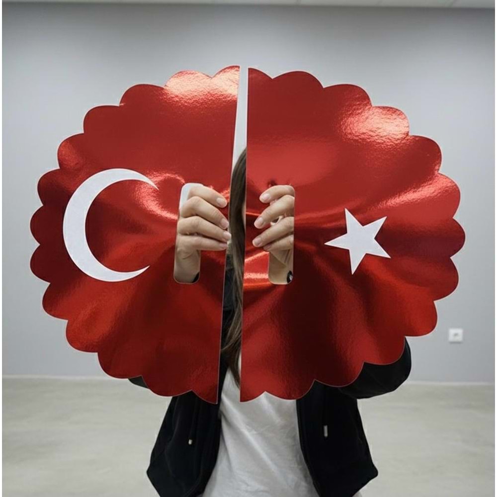 Gösteri Çiçeği Metalik Karton Lazer Kesim Çift Yön Kırmızı ve Gümüş