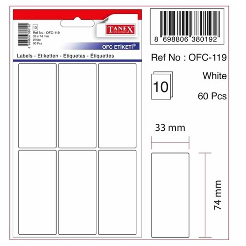 tanex etiket 33x74 mm