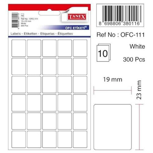 tanex etiket 19x23 mm 300 adet