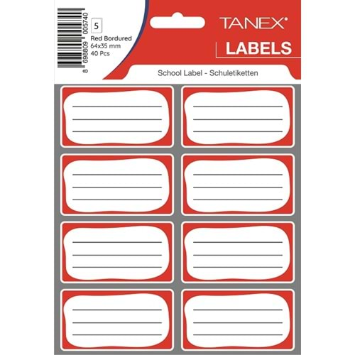 tanex etiket okul kırmızı 64x35 mm 40 adet