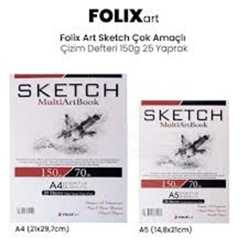 folix art eskiz karakalem sketch defteri a4 25 yaprak