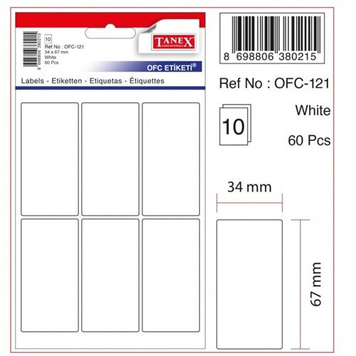 tanex etiket 34x67 mm 60 adet