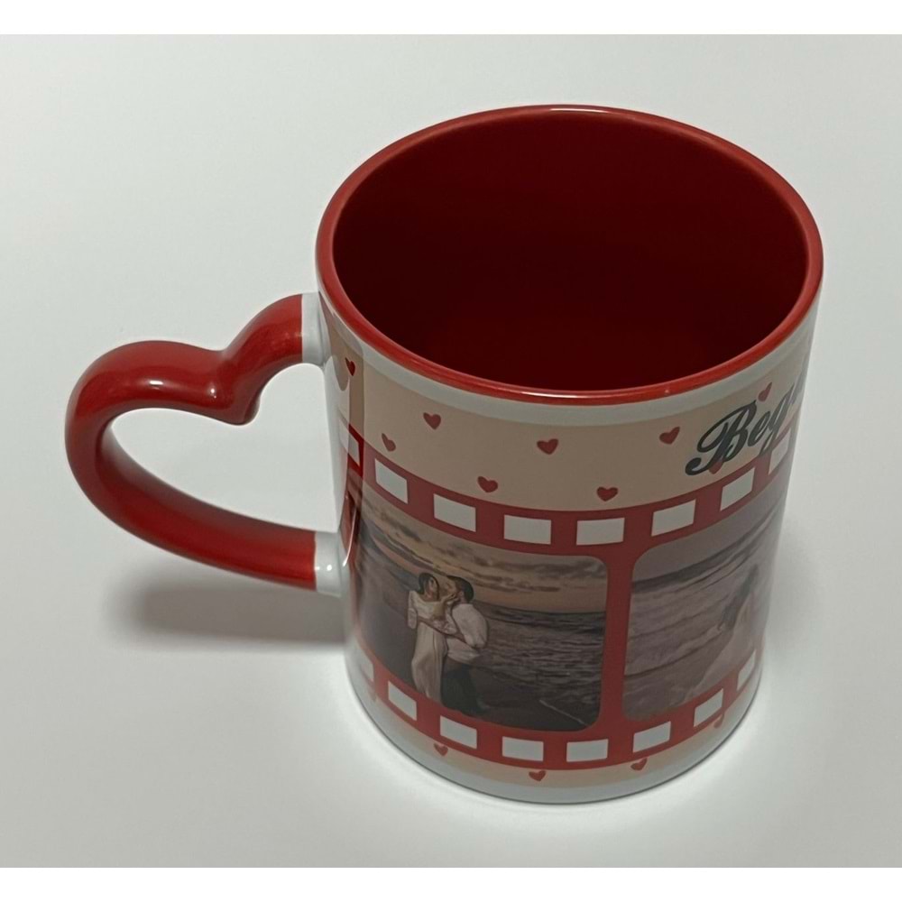 kişiye özel resimli & isimli sevgili bardak baskı kupa - kırmızı kalp kulplu